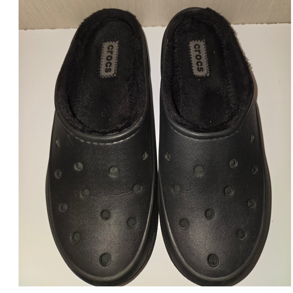 Crocs Mammoth Black Fleece Lined Clogs Womens 10 Furry Slip On Mules Shoes